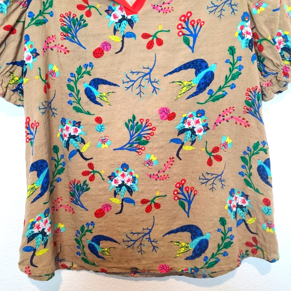 CES FEMME Floral Birds Novelty Animal Print Blouse Top - Picture 4 of 9